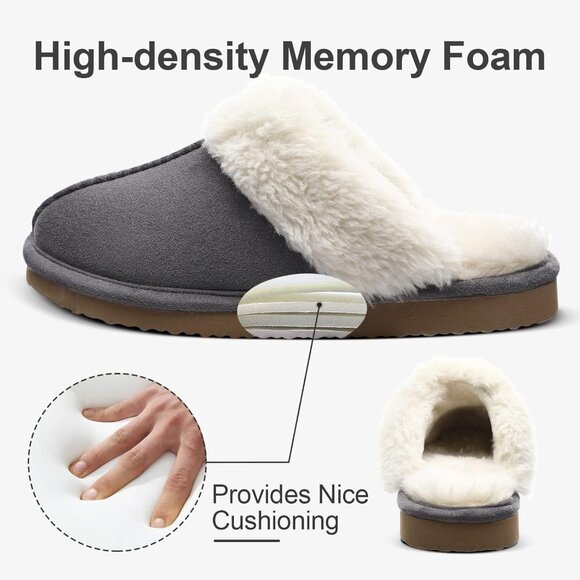 Women's Grey Warm Comfy Memory Foam Slippers Closed-toe Indoor House Shoes - Picture 5 of 8